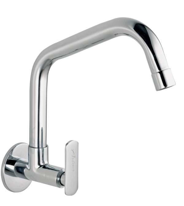 PLO-132 Sink Cock With Extended Swivel Spout Wall Mounted